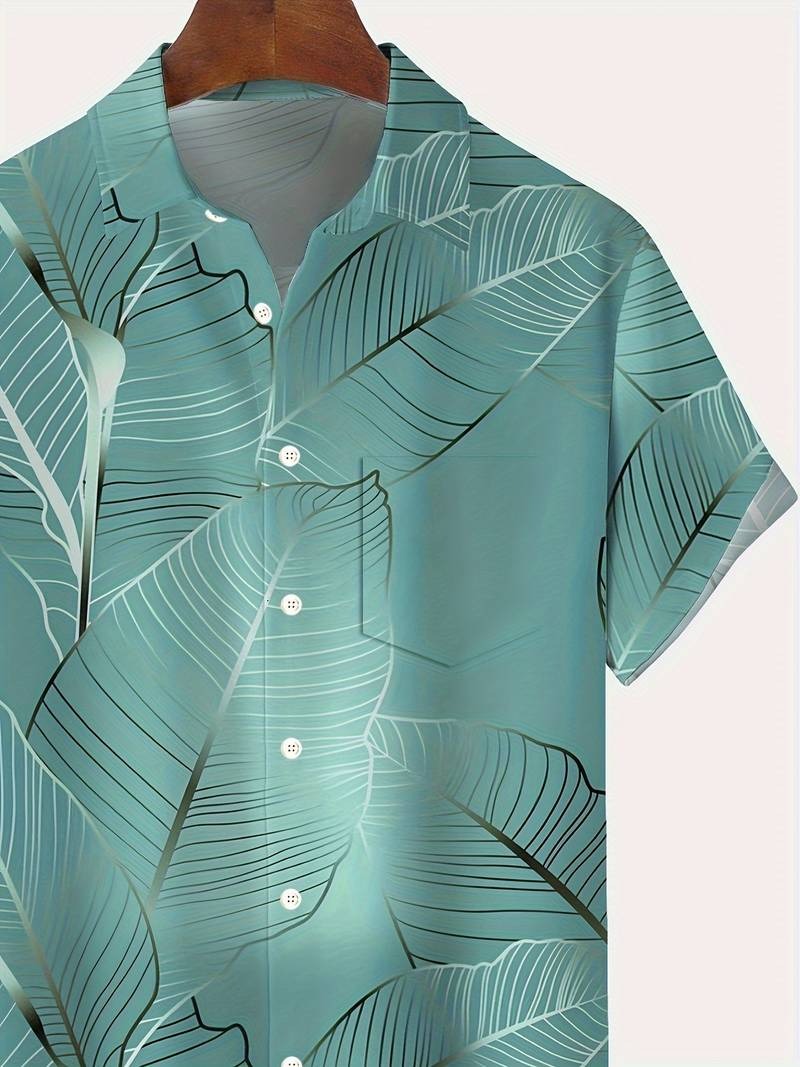 Camisa Hawaiana de Moda para Hombre con Estampado de Hojas Tropicales | Ideal para el Verano