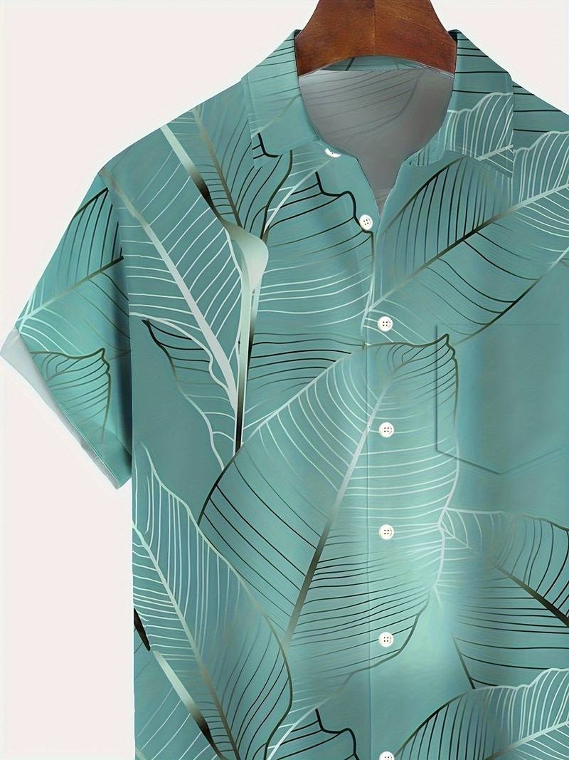 Camisa Hawaiana de Moda para Hombre con Estampado de Hojas Tropicales | Ideal para el Verano