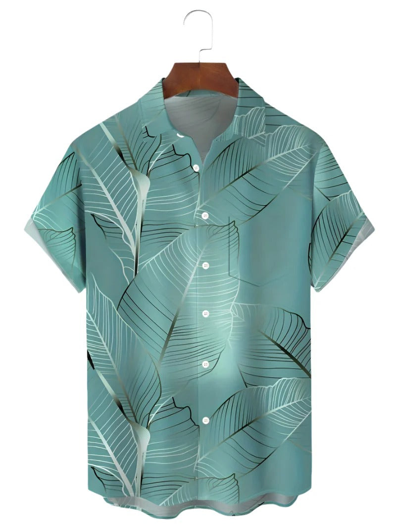 Camisa Hawaiana de Moda para Hombre con Estampado de Hojas Tropicales | Ideal para el Verano